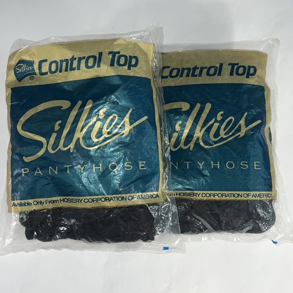 Vintage Silkies Control Top Pantyhose w/ SUPPORT Legs. 2 Pair LARGE - Jet Black - Picture 2 of 6
